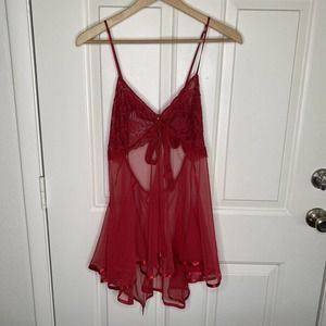 Torrid Red lace tulle slip Chemise Sz 1 1x Sheer